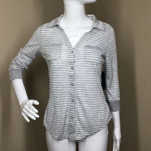 Almost Famous Knit Striped Button-Down Top C4 - Picture 1 of 7